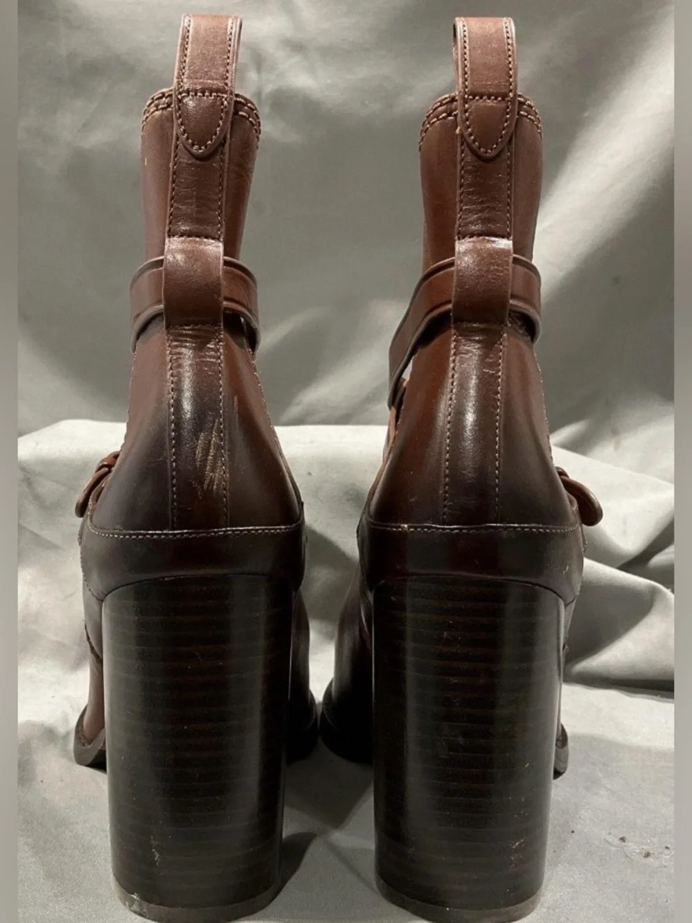 Coach, size 11, Brown Leather Ankle Boots w/ Wrap Strap Detail, EUC - Picture 2 of 8